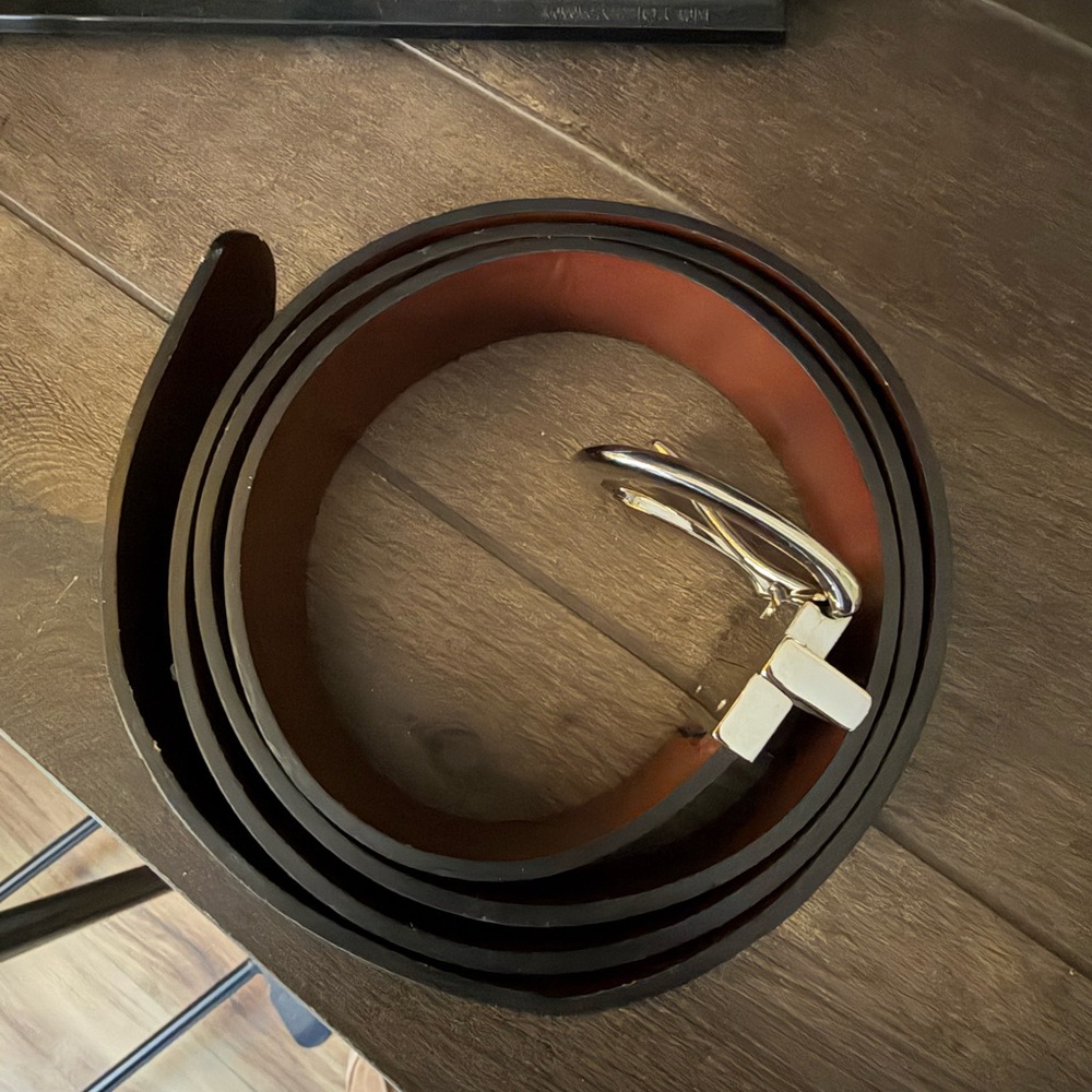 torrid Reversible Black and Brown Leather Belt with Silver Buckle